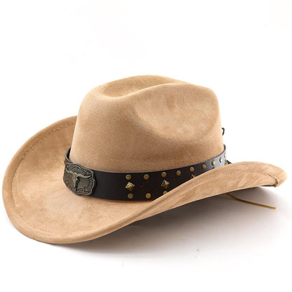LIDHAY Cowboy Hat for Women Men with Shapeable Wide Brim Western Suede Hat for Cowboys and Cowgirls - color: Khaki