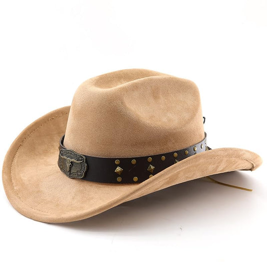 LIDHAY Cowboy Hat for Women Men with Shapeable Wide Brim Western Suede Hat for Cowboys and Cowgirls - color: Khaki