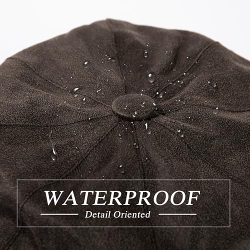 TOP-EX Waterproof 8-Panel Faux Leather Newsboy Flat Cap for Men, Adjustable - color: Black (Waterproof Faux Leather), size: 3X-Large