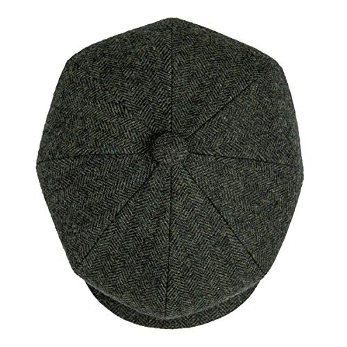 Men Wool Blend 8 Panel Newsboy Cap - color: Herringbone Green, size: 7 3/8