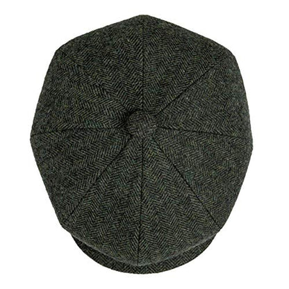 Men Wool Blend 8 Panel Newsboy Cap - color: Herringbone Green, size: 7 3/8