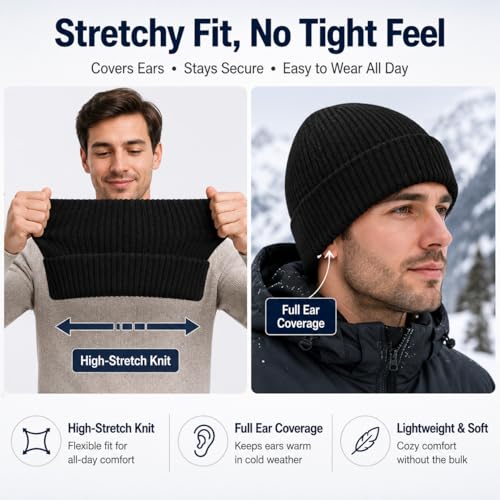 Oversize XXL Winter Beanie Knit Hat for Men - color: E1-black