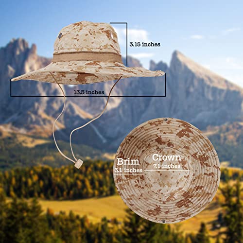 BaHoki Essentials Military Style Bucket Hat - Camo Outdoor Hat with Adjustable Strap - Wide Brim Safari Hat - style: Digital Desert