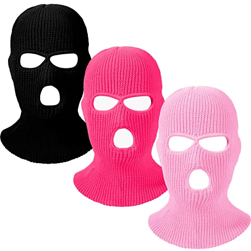 3 Hole Balaclava Ski Mask Cover Winter Knitted - color: Black, Pink, Rose Red