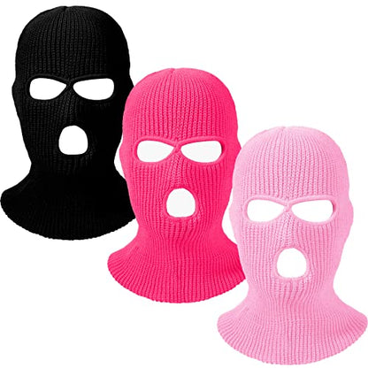 3 Hole Balaclava Ski Mask Cover Winter Knitted - color: Black, Pink, Rose Red