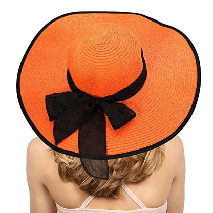 FSIGOM Women's Folable Floppy Hat,Wide Brim Sun Protection Straw Hat, Summer UV Protection Beach Cap - color: C1-e-orange, size: Medium
