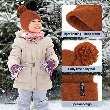 Zando Toddler Winter Hat & Pom Pom Beanie, Double Layer Knit Cap for Boys & Girls - color: Yellow, size: 3-8 Years