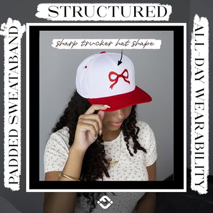 Funky Junque Adult Trucker Snapback Hat 2-Tone Baseball Cap - color: Bow - Red/Beige