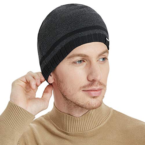 Mens Winter Beanie Hat Warm Knit Cuffed Plain Toboggan Ski Skull Cap (3 Patterns) - color: A3-carbonarius