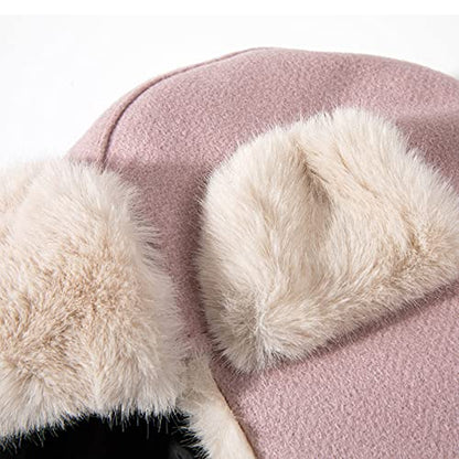 Croogo Cold Weather Eskimo Hats Trapper Hat Winter Thick Furry Ushanka Russian Hat Windproof Ski Trooper Hat with Ear Flap - color: Pl18-pink
