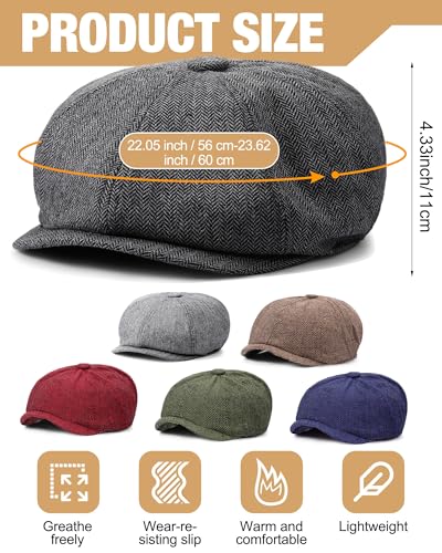 Suhine 6 Pcs Newsboy Cap for Men Octagonal Hat 8 Panel - style: Colorful