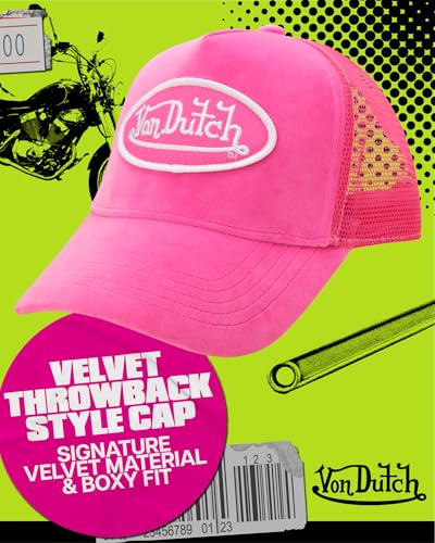 Von Dutch Unisex Velvet Trucker Hat, Curved Bill, Mesh Back, Snapback - color: Pink