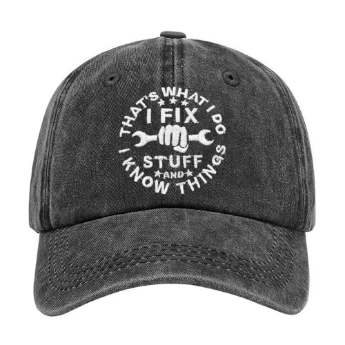 Embroidered Leather That's What I Do I Fix Stuff and I Know Things Hat for Men Dad Husband Uncle Adjustable Baseball Cap - color: E-fix Stuff-new-06