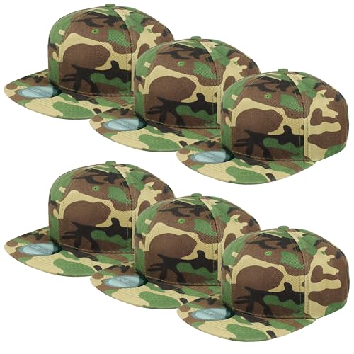 Gelante Plain Blank Flat Brim Adjustable Snapback Baseball Caps LOT 6 Pack - color: Camo