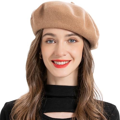ZLYC Wool French Beret Hat Solid Color Classic Artist Cap for Women - color: Camel