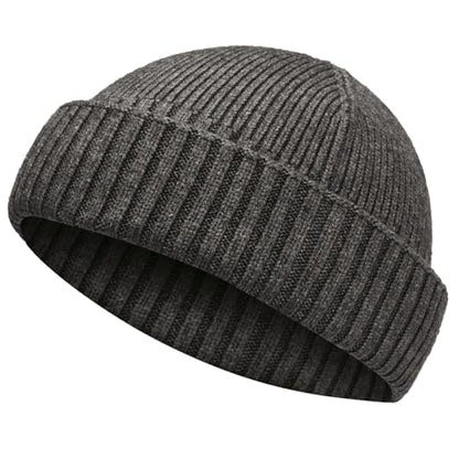 Wool Short Fisherman Beanie for Men Women Double Cuffed Skull Caps - color: 1pcs-dark Gray