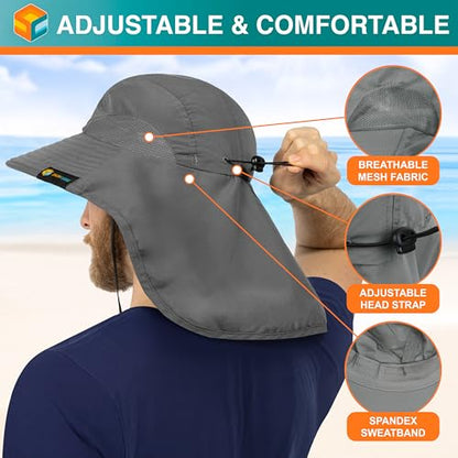 SUN CUBE Wide Brim Sun Hat with Neck Flap for Men Women, UPF50+ Fishing - color: Gray