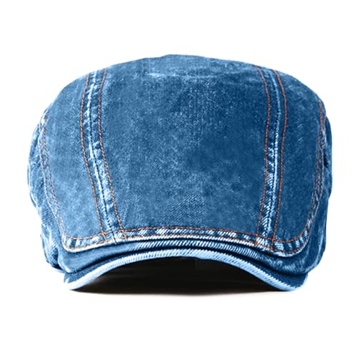 meioro Women Denim Newsboy Hat Cotton Flat Cap Ivy Gatsby Driving Hunting Gatsby Cabbie Denim Hats for Men - color: Middle Blue-b