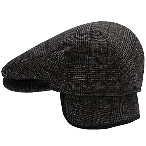 Men's Newsboy Hat with Earflaps Flat Ivy Caps Irish Cabbie Cap - color: Dark Coffee