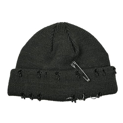 AIBEARTY Swag Short Fisherman Beanie for Men Women Rolled Cuff Beanie Skull Caps Wool Knit Winter Ski Hat with O Rings - color: Dark Green With Pin