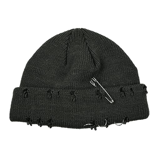 AIBEARTY Swag Short Fisherman Beanie for Men Women Rolled Cuff Beanie Skull Caps Wool Knit Winter Ski Hat with O Rings - color: Dark Green With Pin
