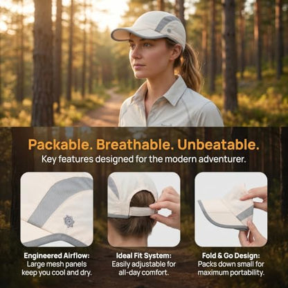 Solaris UPF 50+ Running Cap Mesh Baseball Hat Foldable Unisex - color: Beige, size: Standard