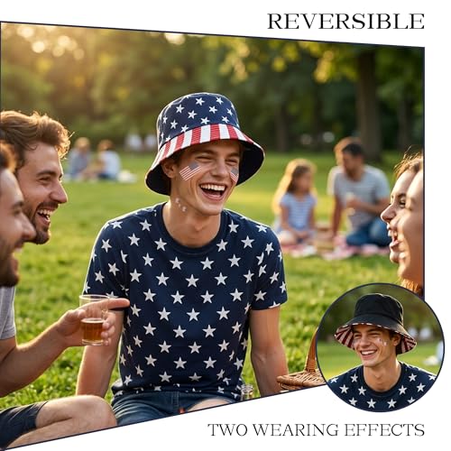 Wildarms Reversible Patriotic Bucket Hat Set with Temporary Tattoos - color: Star