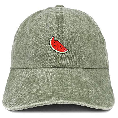 Armycrew Watermelon Embroidered Patch Unstructured Cotton Washed Baseball Cap - color: Olive