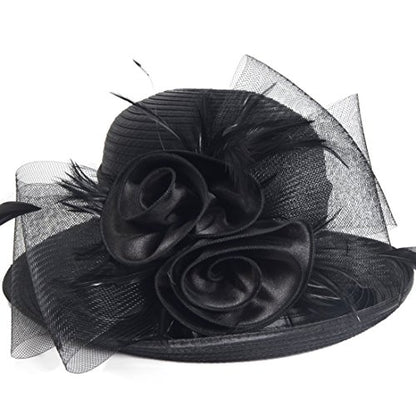 VECRY Womens Tea Party Church Baptism Wedding Derby Dressy Hat - color: Black