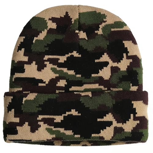 American Flag Beanie, USA Embroidered Winter Hat for Women Men - color: Camo-green