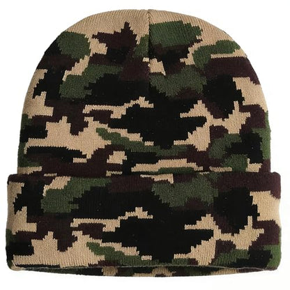 American Flag Beanie, USA Embroidered Winter Hat for Women Men - color: Camo-green