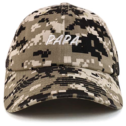 Trendy Apparel Shop Papa Embroidered Soft Crown 100% Brushed Cotton Cap - color: Beige Dark Camo