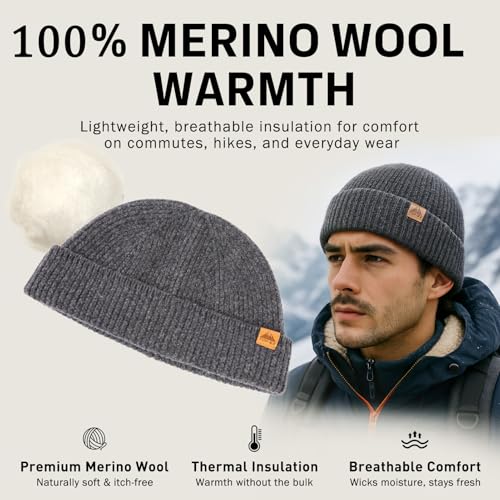 TOP-EX 100% Australian Merino Wool Fisherman Beanie, Short Cuffed Knit - color: Concrete Grey, size: X-Large-XX-Large