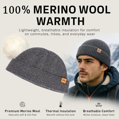 TOP-EX 100% Australian Merino Wool Fisherman Beanie, Short Cuffed Knit - color: Concrete Grey, size: X-Large-XX-Large