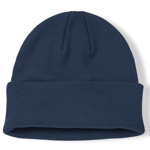 100% Cotton Beanie for Women Men Soft Knit Beanies Warm Winter Hat - color: Navy Blue