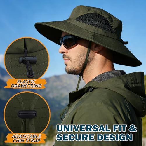 Wide Brim Sun Bucket Hat, Waterproof Boonie Hat for Men & Women - color: 01 Army Green