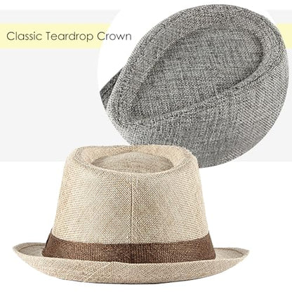 Lisianthus Mens Short Brim Summer Panama Fedora Trilby Sun Hat - color: Beige With Coffee Band