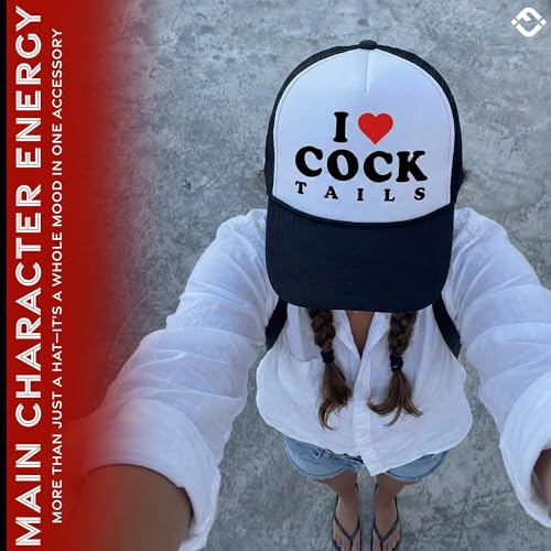 Funky Junque Premium Mesh Snapback Trucker Hat - Stylish Comfort for All - Patriotic, Humor & More - color: I Love Cock Tails (Black/White)