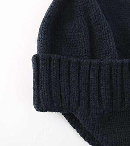 Home Prefer Mens Winter Hat Knit Earflap Hat Stocking Caps with Ears Beanie Hat - color: Navy Blue