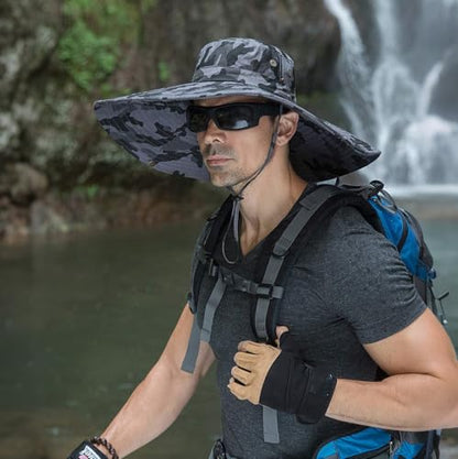 HUAMULAN Men Wide Brim Sun Hat Summer Outdoor Women Bucket Fishing Hats - color: A7ywmh3-micaishenhui