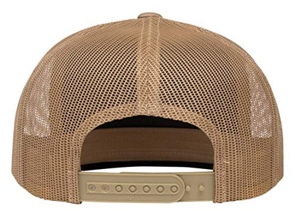 Yupoong 5-Panel YP Classic Trucker Cap | High Profile Flat Visor Snapback - color: Multicam Arid Tan