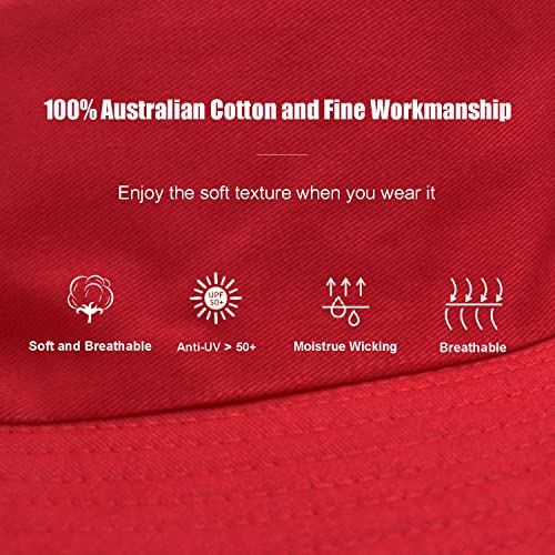 Bucket Hat for Women Men, Reversible Cotton Summer Sun Beach Cap Solid Color Style - color: A-red