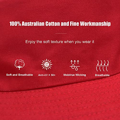 Bucket Hat for Women Men, Reversible Cotton Summer Sun Beach Cap Solid Color Style - color: A-red