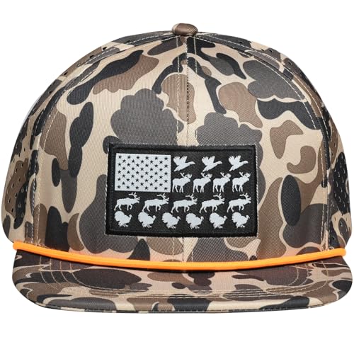 EDTREK Outdoorsman Pro Trucker Breathable Mesh Performance Cap - Flat Brim Snapback Hat - color: Old School Camo - Wildlife Flag