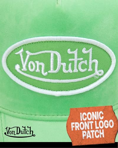 Von Dutch Unisex Velvet Trucker Hat, Curved Bill, Mesh Back, Snapback - color: Bright Green