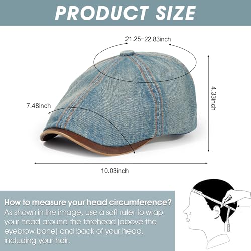 Newsboy Cap for Men Adjustable 6 Panel Flat Hat - color: Denim-1-lightblue