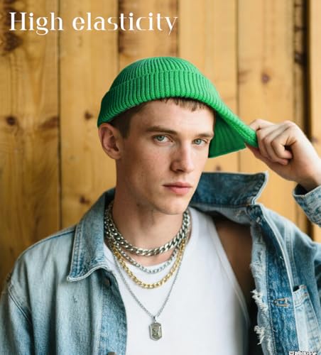 Wool Fisherman Beanies for Men Knit Fall Winter Beanie Hat Skull Cap - color: Green