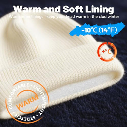 Unisex Winter Beanie for Men Women Soft Fleece Lined Warm Knit Hat - color: Beige
