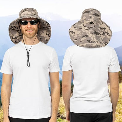 SUN CUBE Wide Brim Sun Hat with Neck Flap for Men Women, UPF50+ Fishing - color: Gray Camo