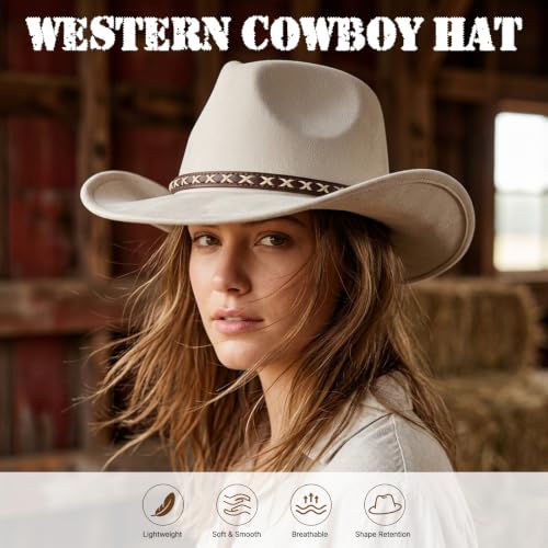 Western Cowboy Hat for Women, Shapeable Wide Brim Classic Cowgirl Hat - color: Color 4